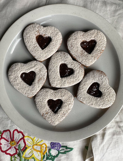 Gluten-free Sourdough Heart Raspberry Linzer Cookies