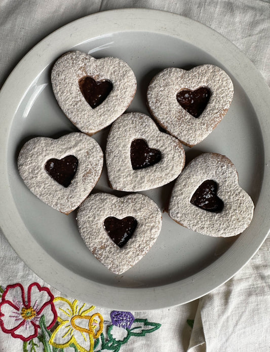Gluten-free Sourdough Heart Raspberry Linzer Cookies