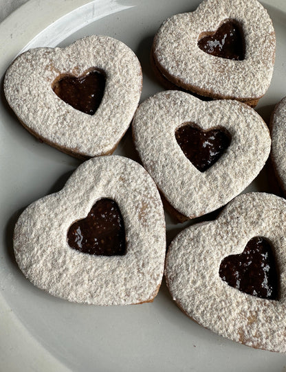 Gluten-free Sourdough Heart Raspberry Linzer Cookies