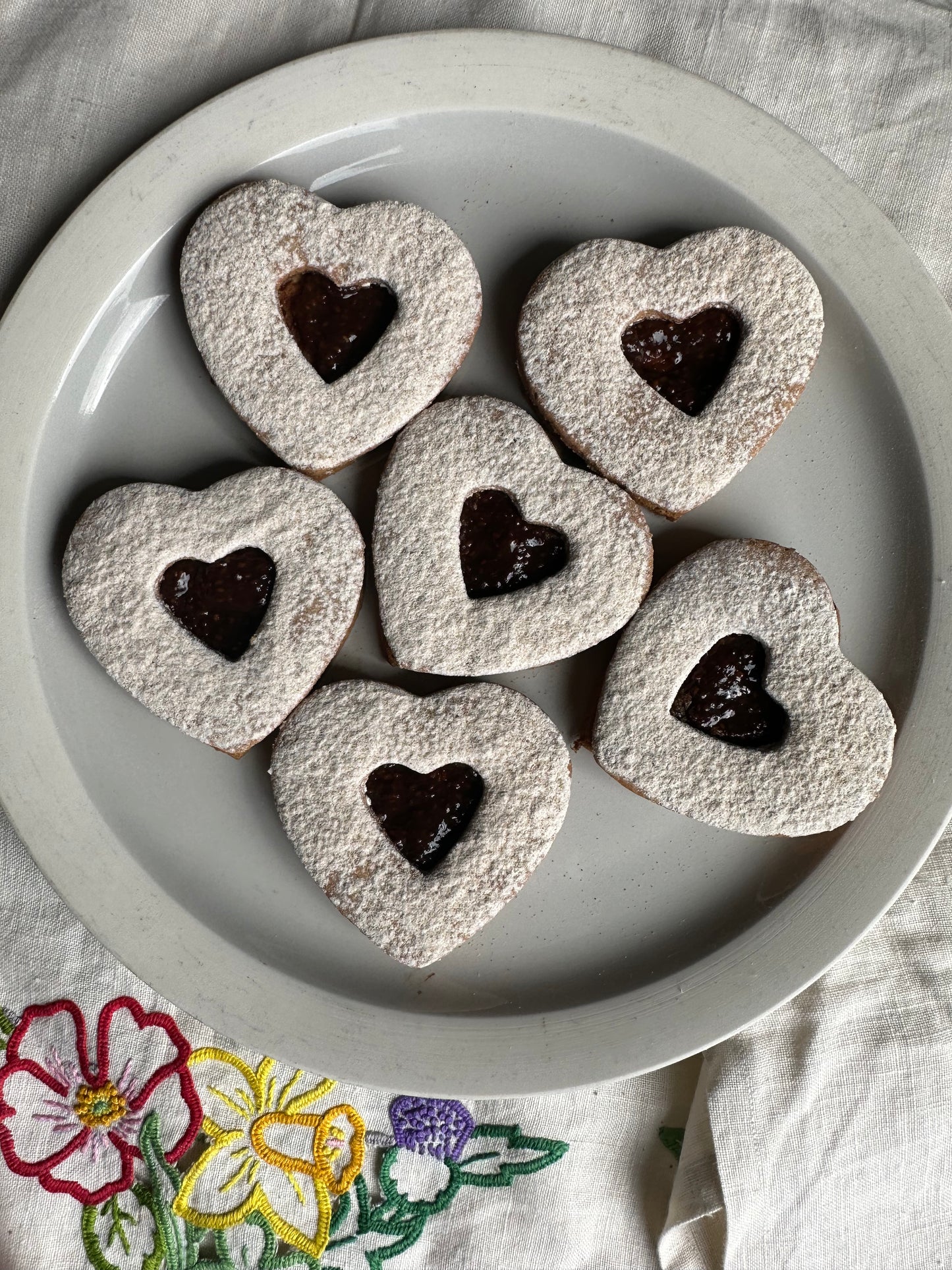 Gluten-free Sourdough Heart Raspberry Linzer Cookies