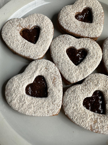 Gluten-free Sourdough Heart Raspberry Linzer Cookies